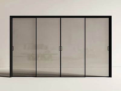 Sliding Doors With Black Frame And Four Glass Panels In White Wall Interior Design 3d model