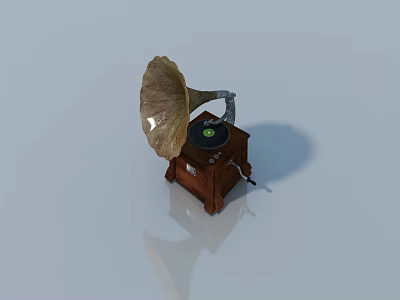 Vintage Gramophone With Brown Wooden Base And Horn Shaped Speaker 3d model
