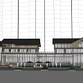 Modern Commercial Street Design With Glass Facades Wooden Elements And Pedestrian Areas