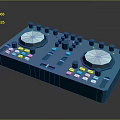 Blue DJ Mixer With Two Turntables Multiple Knobs And Colored Buttons