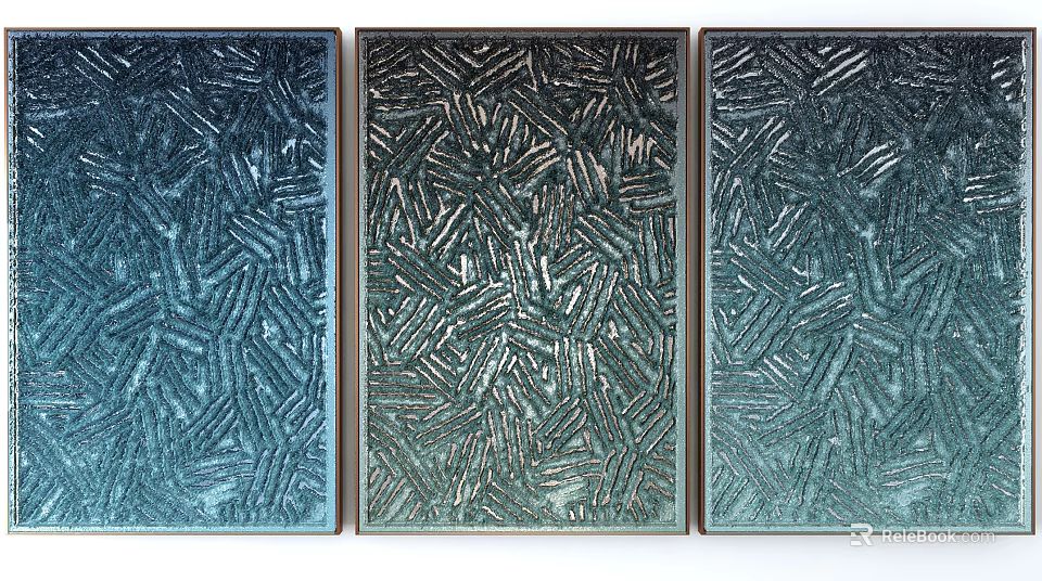 Abstract Textured Triptych Wall Art With Blue Silver Tones For Modern Home Decor 3d model 