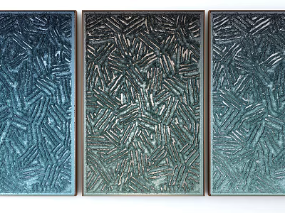 Abstract Textured Triptych Wall Art With Blue Silver Tones For Modern Home Decor 3d model