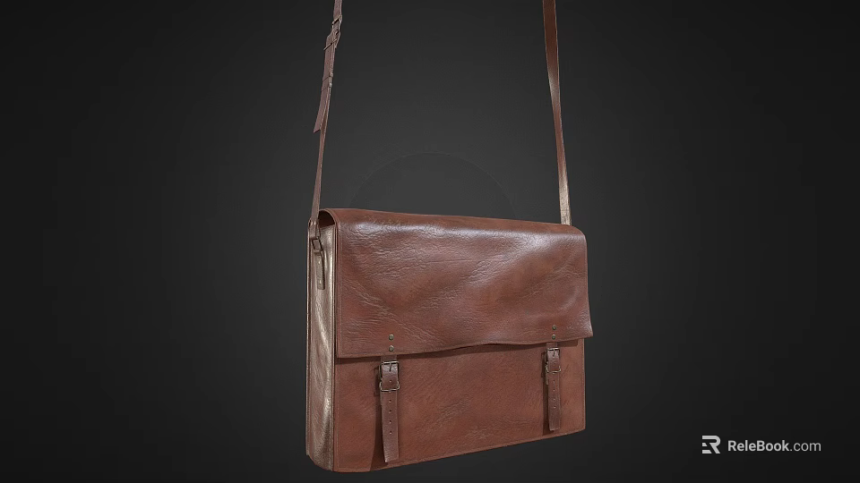 Classic Brown Leather Crossbody Bag With Adjustable Straps And Simple Design 3d model 