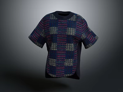 Colorful Plaid Short Sleeve Top With Blue Base And Intricate Patterns 3d model