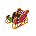 Festive Christmas Sleigh With Striped Design Green Bow Gifts Golden Frame And Snowflake Patterns