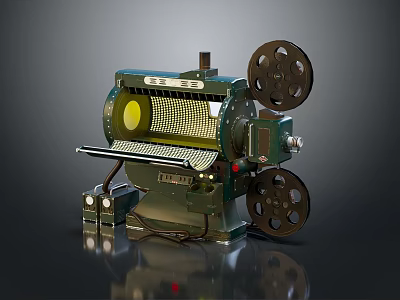 Vintage Projection Monitoring Device With Mechanical Structure Film Reels And Projection Lens 3d model