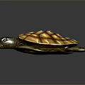 Detailed Sea Turtle Figurine With Brown Yellow Shell And Blue Limbs On Dark Background