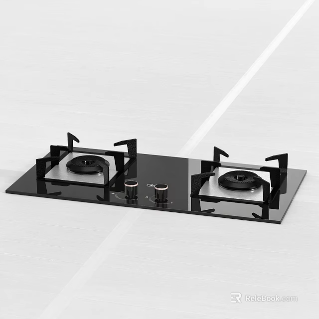 Black Gas Stove With Two Burners And Glass Top Control Knobs 3d model 