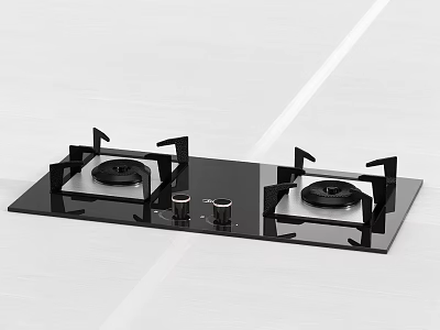 Black Gas Stove With Two Burners And Glass Top Control Knobs 3d model
