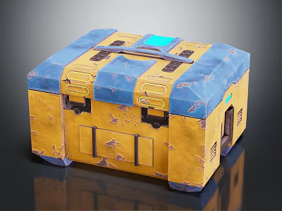 Vintage Yellow And Blue Box With Worn Texture And Metal Latches 3d model