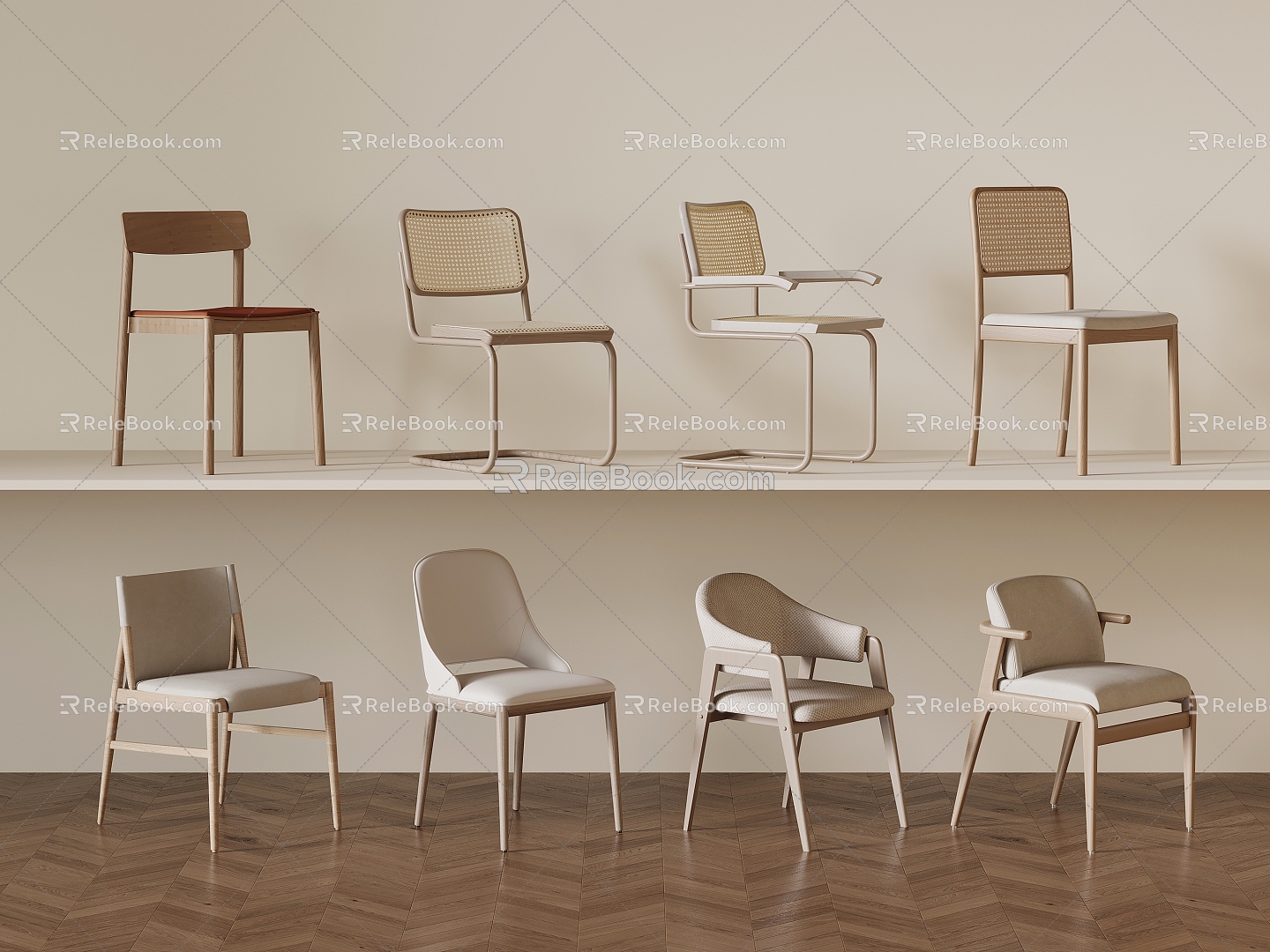 Middle Style Chair Dining Chair Writing Chair 3d model