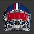 Blue Riddell Football Helmet With White And Red Stripes And Clear Facemask