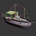 Wooden Boat With White Hull Black Trim Canopy Top And Side Flags