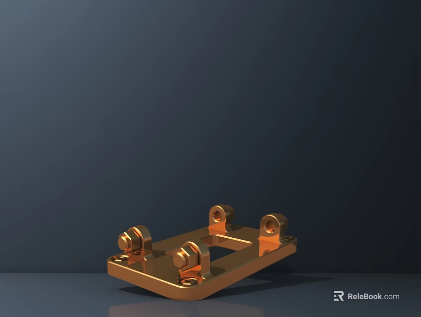Intricate Golden Metal Sculpture Featuring Circular Components And Square Base Structure 3d model 