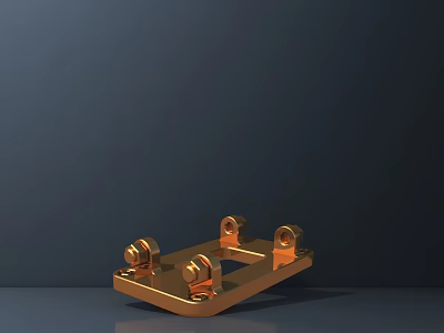 Intricate Golden Metal Sculpture Featuring Circular Components And Square Base Structure 3d model