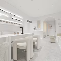 Beauty Hair Salon Exterior With White Facade Window Display And Green Plants