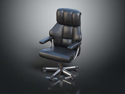Black Leather Office Chair With High Backrest Padded Panel Design And Silver Five Star Casters 3d model