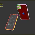 Red And Yellow Frame Smartphones With Apple Logo Camera And Car Image On Screen