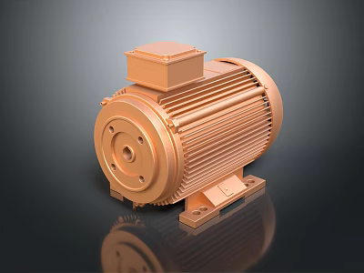 Copper Colored Industrial Motor With Cooling Fins Base And Terminal Box 3d model