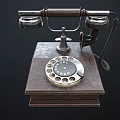 Two Classic Vintage Telephones With Rotary Dial Wooden Base And Black Cables