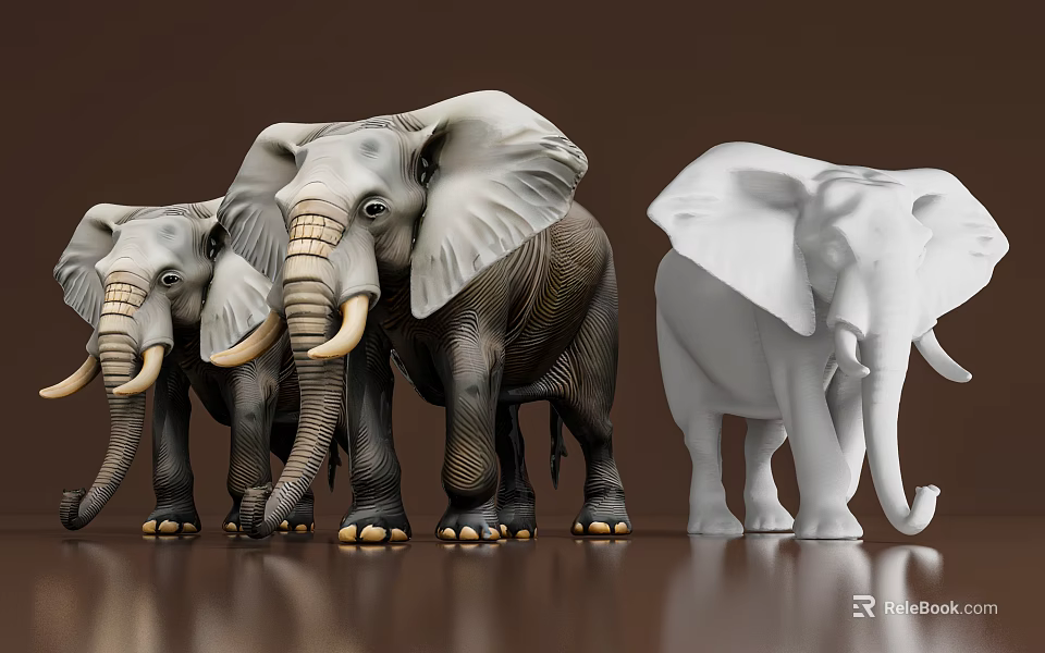 Three Different Colored Reptiles Standing On Shiny Brown Surface With Realistic Features 3d model 