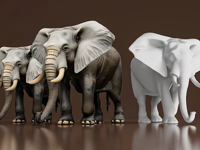 Three Different Colored Reptiles Standing On Shiny Brown Surface With Realistic Features 3d model