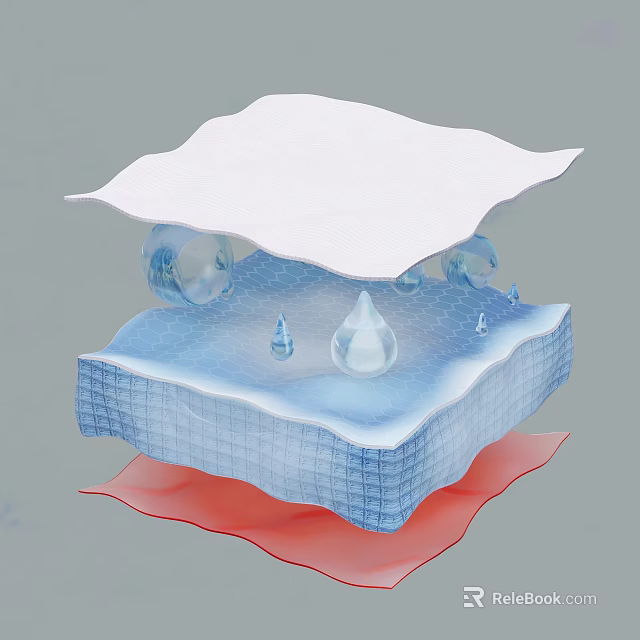 Multi layered Absorbent Material Structure With Water Droplets and Functional Layers 3d model