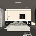 Modern Bedroom Interior Design With White Bedding Hanging Lamps And Wall Art