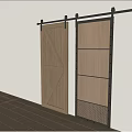 Wooden Sliding Barn Doors With Cross Panel And Mesh Insert Design On Black Track