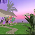 Sanya Summer Outdoor With Colorful Surfboards Palm Tree Decorations Sunshade Umbrella Person Promotion Sign