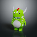 Cute Green Monster Game Character With White Horns Red Crest Big Eyes And Sharp Teeth