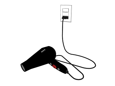 Black Hair Dryer As Daily Electrical Appliance Plugged Into Power Outlet 3d model