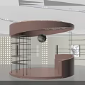Modern Interior Showroom With Round Counter Display Shelves And Decorative Ceiling Lighting