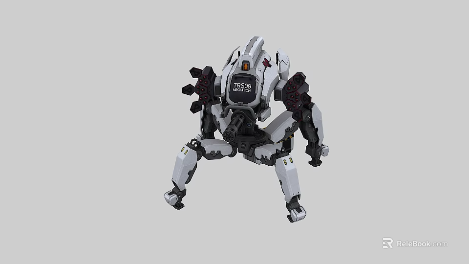 Mechanical Scifi Robot With Four Legs White Black Design And Back Mounted Devices 3d model