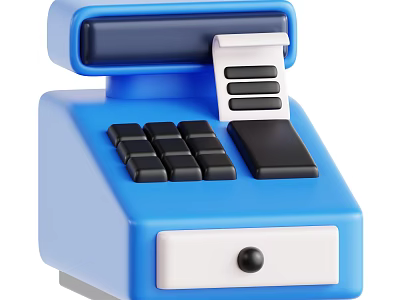 Smart Cash Register Machine With Blue Body Keyboard Receipt Printer And Cash Drawer 3d model