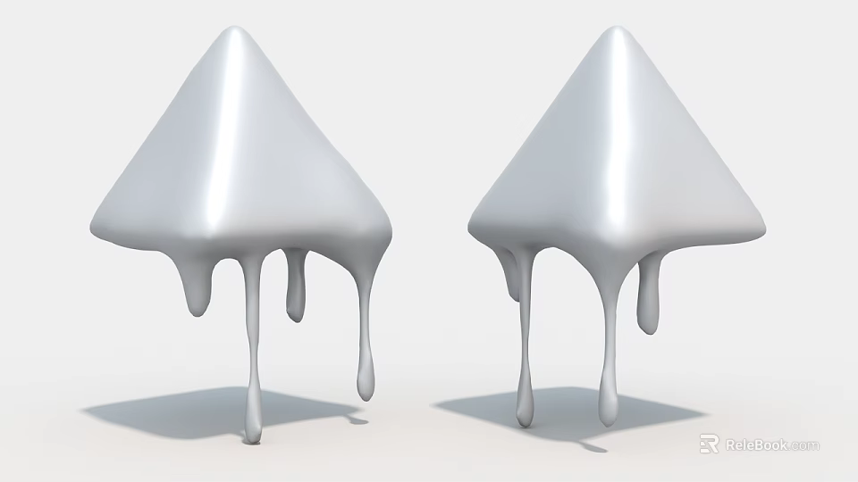 Modern Art Installation Featuring Two Silver Cone Shaped Dripping Melting Elements 3d model
