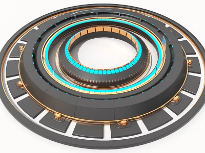 Industrial Rotating Bearing Part With Multi Layer Metal Construction Gold Black Design And Blue Lights 3d model