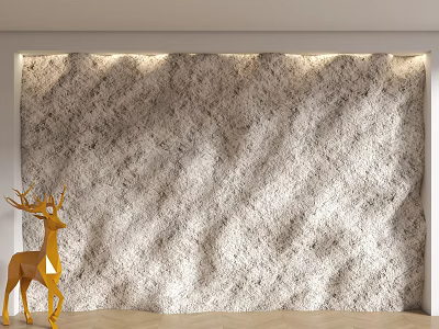 Gray Textured Background Wall Featuring Golden Deer Decor LED Strip Lights And Wooden Floor 3d model