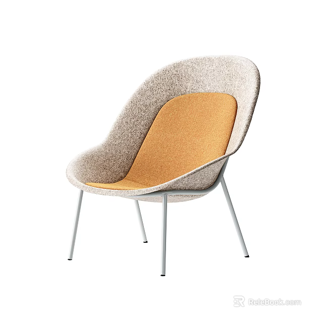 Modern Minimalist Leisure Chair with Light Gray and Orange Fabric Upholstery and Metal Legs 3d model 
