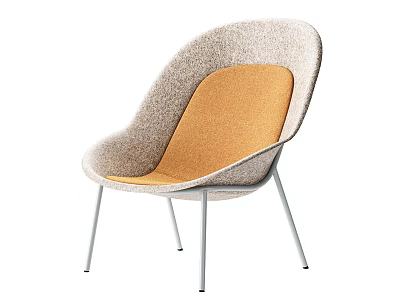 Modern Minimalist Leisure Chair with Light Gray and Orange Fabric Upholstery and Metal Legs 3d model