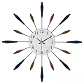 Modern Wooden Wall Clock with Radial Metal Accents Brown Dial and White Numbers