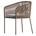 Dark Rattan Leisure Chair With Metal Legs Armrests And Light Cushion