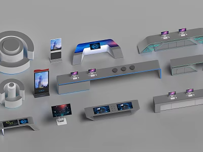 Modern Display Cabinets With Digital Screens And Various Contemporary Design Structures 3d model
