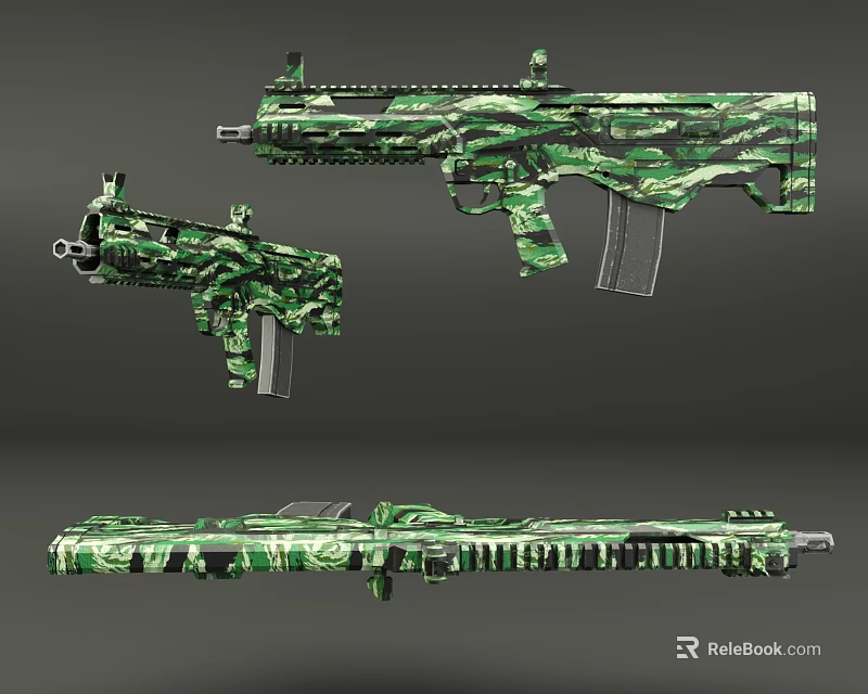 Green Camouflage Military Weapons Featuring Rifles And Submachine Gun Models 3d model 