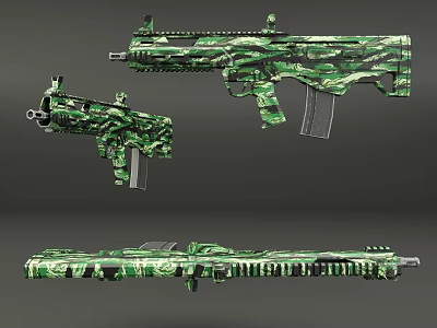 Green Camouflage Military Weapons Featuring Rifles And Submachine Gun Models 3d model