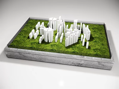 Commercial Equipment Display Tray With Green Turf And White Building Models Arranged 3d model