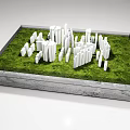 Commercial Equipment Display Tray With Green Turf And White Building Models Arranged