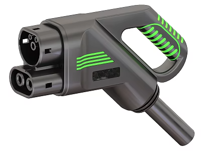 Industrial Electrical Connector With Grey Body Green Stripes And Grip Handle 3d model