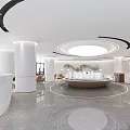 Elegant Modern Sales Office Interior With Circular Ceiling Marble Floor And Reception Desk Model