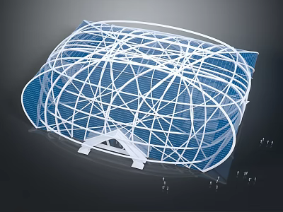 Cartoon Scene Blue Dome Structure With White Interlaced Lines And Support Base 3d model